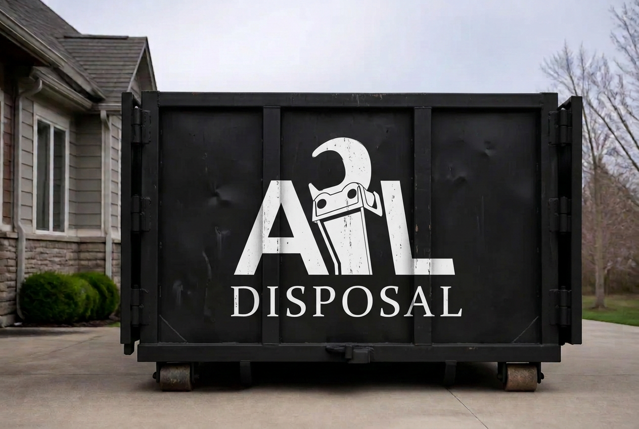 Discarded refrigerator, washer, and dryer staged in a driveway for appliance disposal